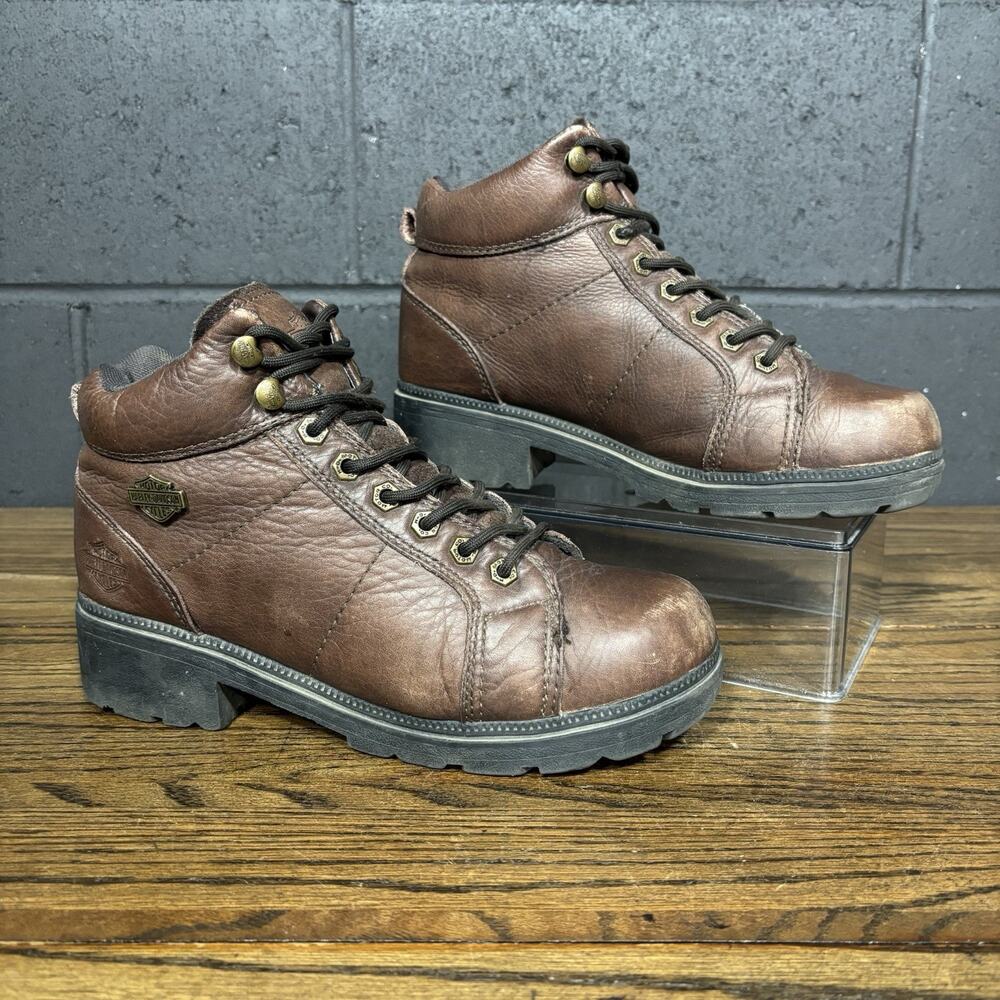 Harley Davidson Brown Leather Lace Up Ankle Motorcycle Boots Y2K Women’s 10